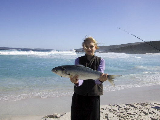 Emily and Salmon on the beach near Bremer Bay